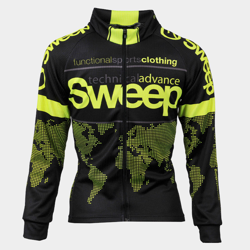 Cyklistický dres dětský CYKLO-D039 s dlouhým rukávem černo/žlutý fluo