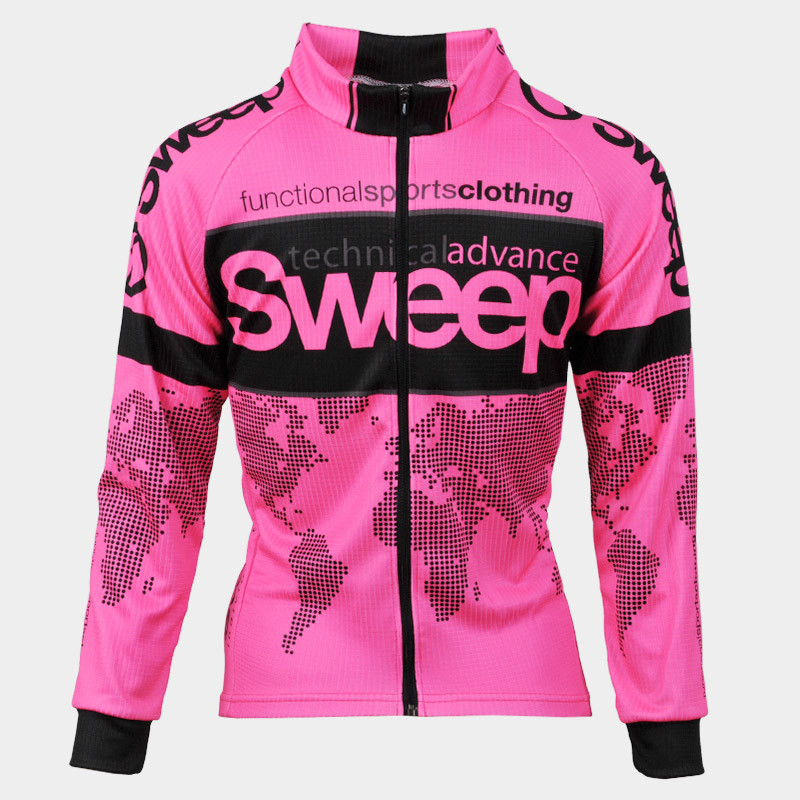 Cyklistický dres dětský CYKLO-D039 s dlouhým rukávem růžový fluo