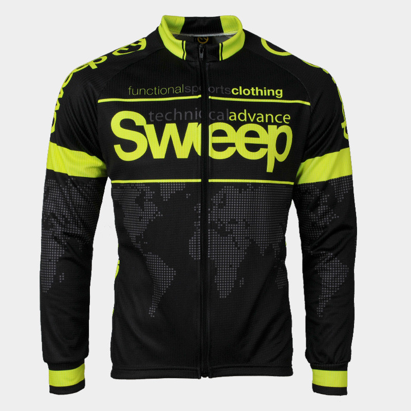 Cyklistický dres CLASIC CYKLO-D015A s dlouhým rukávem černo/žlutý fluo