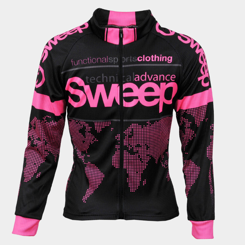 Cyklistický dres dětský CYKLO-D039 s dlouhým rukávem černo/růžový fluo