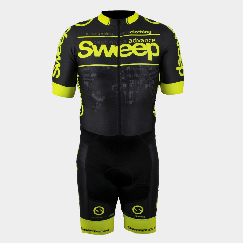 Cyklistická kombinéza černo žlutá fluo krátký rukáv