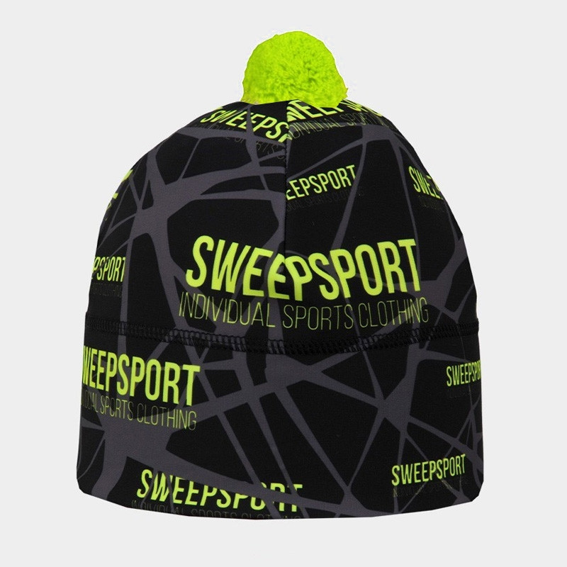 Čepice Sport s bambulí SCP064 černo/žlutá s bambulí