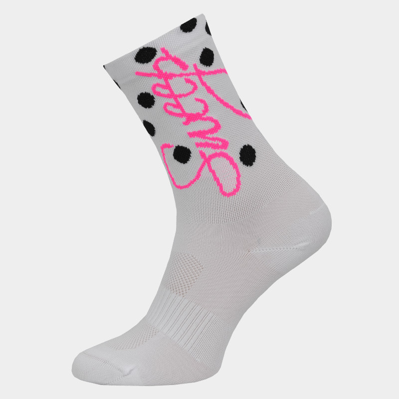 Ponožky SWEEP49 socks bílé/černé puntíky/růžové logo