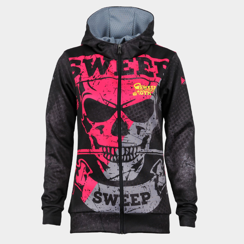Dámská mikina s kapucí a se zipem SWJ036 černá/růžovo/šedá