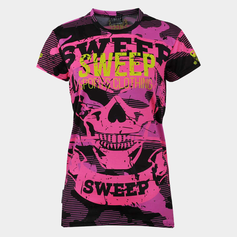 Triko krátký rukáv SWTS060 maskáč/růžový fluo SKULL