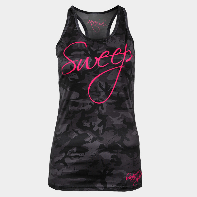 Dámské RUN tílko Sweep SWTS127 černý maskáč / růžové logo