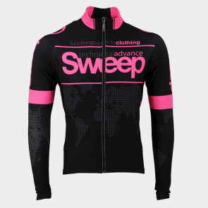 Cyklistický dres ELITE CYKLO-D017 s dlouhým rukávem černo/růžový fluo