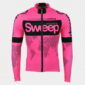 Cyklistický dres ELITE CYKLO-D017 s dlouhým rukávem růžový fluo