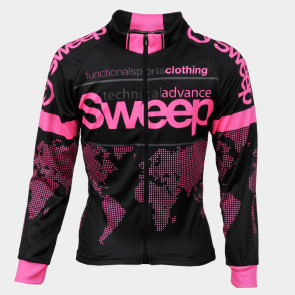 Cyklistický dres dětský CYKLO-D039 s dlouhým rukávem černo/růžový fluo