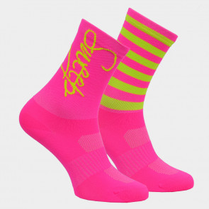 Ponožky SWEEP27 růžové se žlutými fluo pruhy